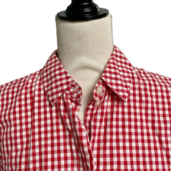 Weekday Stella Gingham Blouse XS Red White Check Cropped Boxy Cotton Shirt - Picture 6 of 14